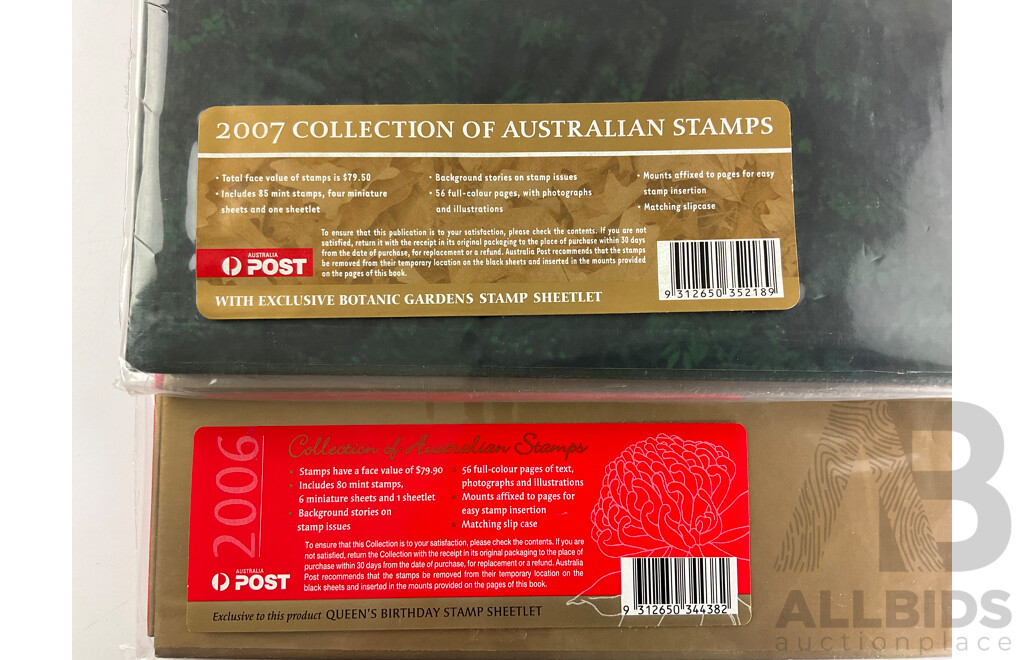 Australian Annual Stamp Albums, Years 2006 and 2007- Face Value $159