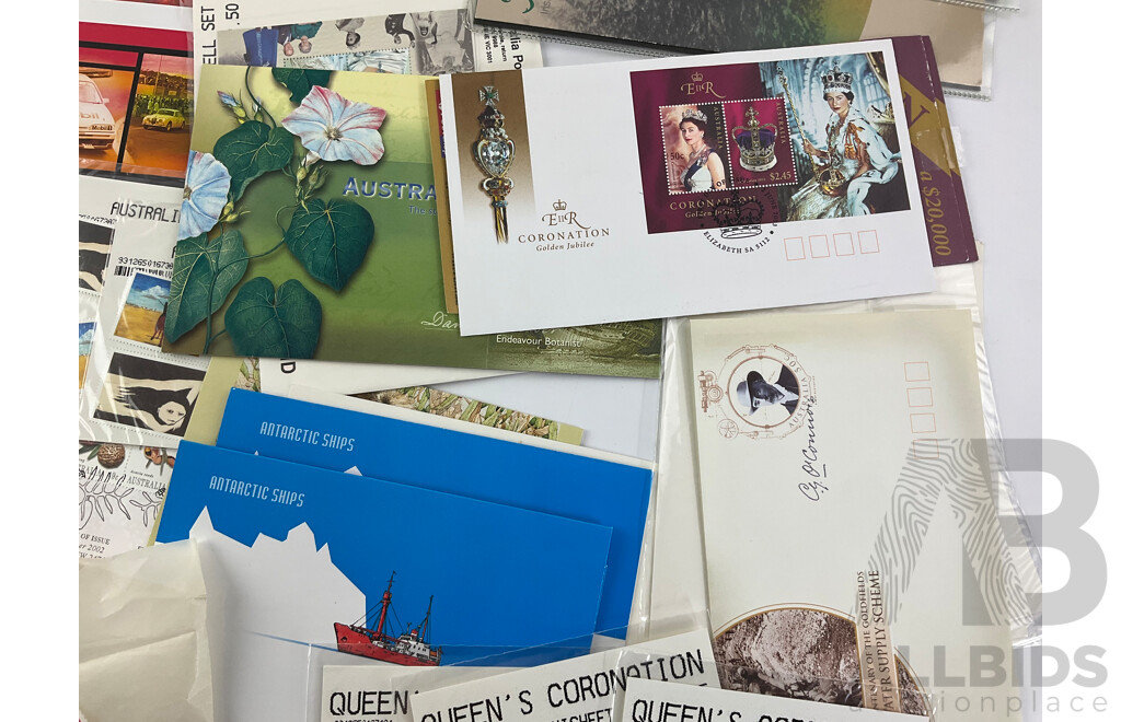 Collection of Australian Stamp Packs, Maximum Cards and First Day Covers Including Rebel Spirit, Elvis, QE2, Christmas, Lunar New Year and More