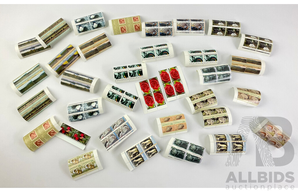 Collection of Australian Stamp Blocks Including Vineyard Regions, Barcelona 1992, Antarctic Territory and More - Face Value Over $60