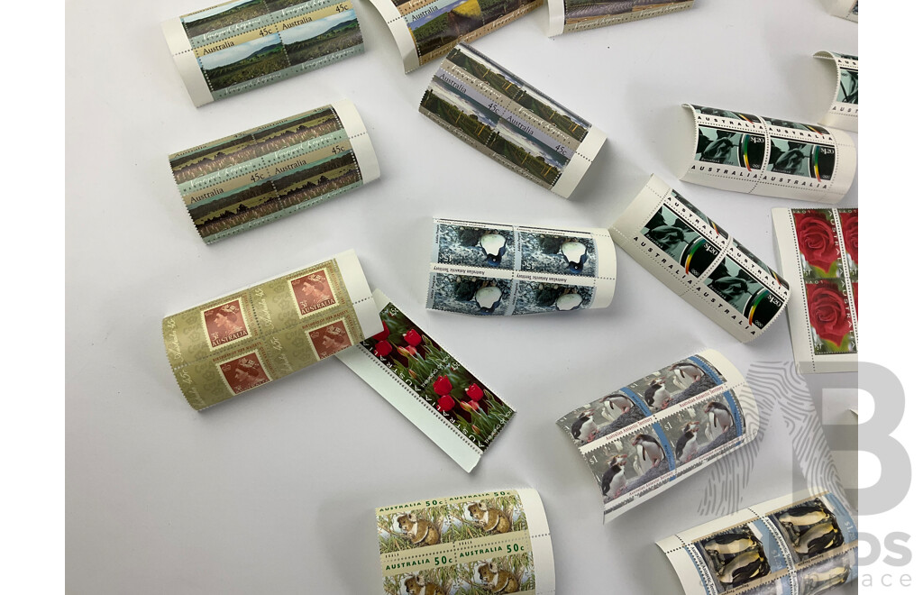 Collection of Australian Stamp Blocks Including Vineyard Regions, Barcelona 1992, Antarctic Territory and More - Face Value Over $60