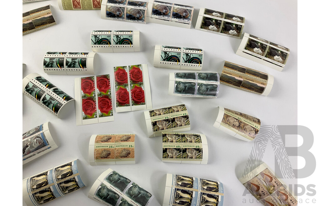 Collection of Australian Stamp Blocks Including Vineyard Regions, Barcelona 1992, Antarctic Territory and More - Face Value Over $60