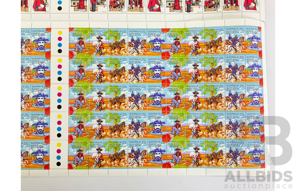 Australian 1980 Mint Stamp Sheets and Gutters National Stamp Week and Waltzing Matilda