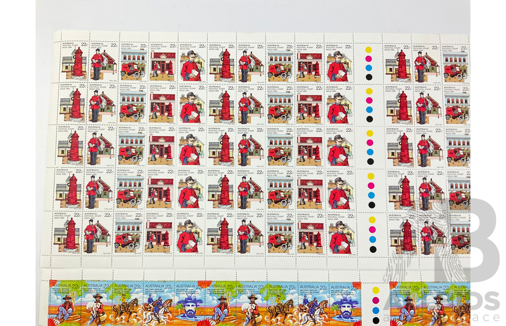 Australian 1980 Mint Stamp Sheets and Gutters National Stamp Week and Waltzing Matilda