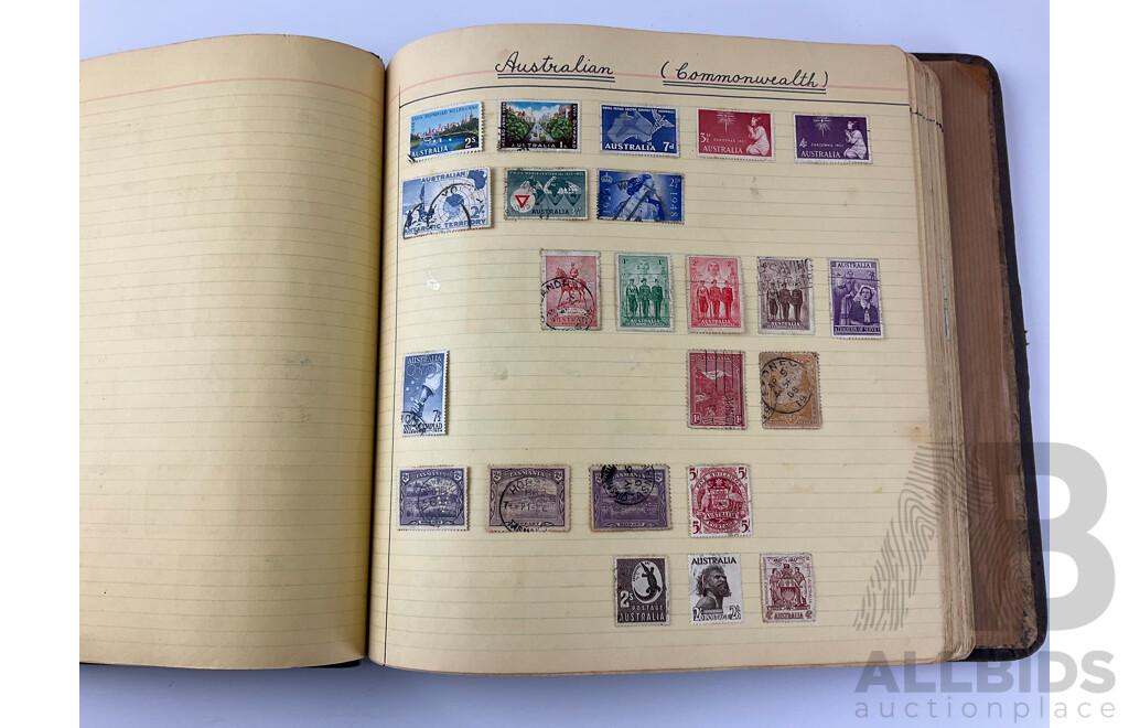 International Antique/Vintage Stamp Album Including Australian and New Zealand Predecimal, USA, Great Britain, China, Russia, Brazil and More