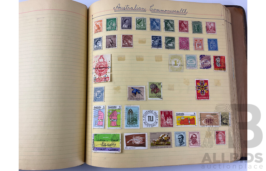 International Antique/Vintage Stamp Album Including Australian and New Zealand Predecimal, USA, Great Britain, China, Russia, Brazil and More