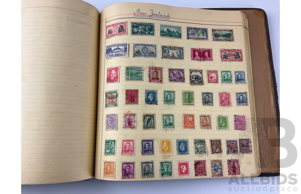 International Antique/Vintage Stamp Album Including Australian and New Zealand Predecimal, USA, Great Britain, China, Russia, Brazil and More