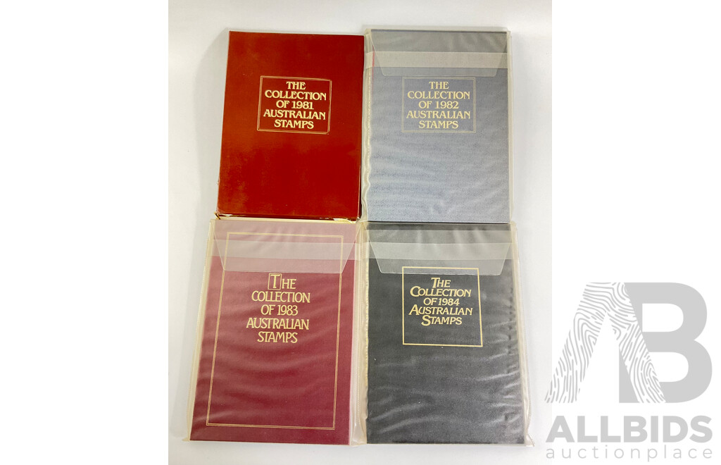Four Australian Annual Stamp Collection Albums 1981, 1982, 1983, 1984, Face Value $77
