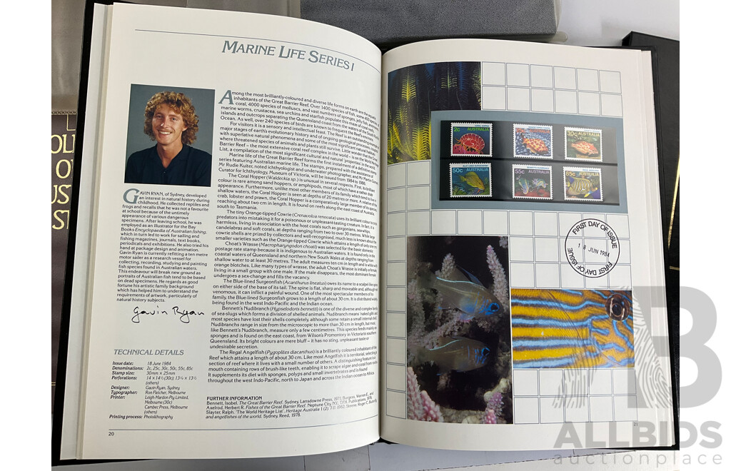 Four Australian Annual Stamp Collection Albums 1981, 1982, 1983, 1984, Face Value $77