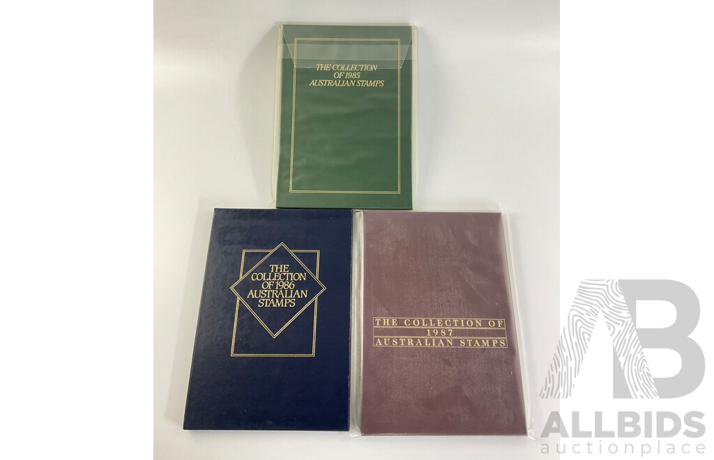 Three Australian Annual Stamp Collection Albums 1985, 1986, 1987, Face Value $78
