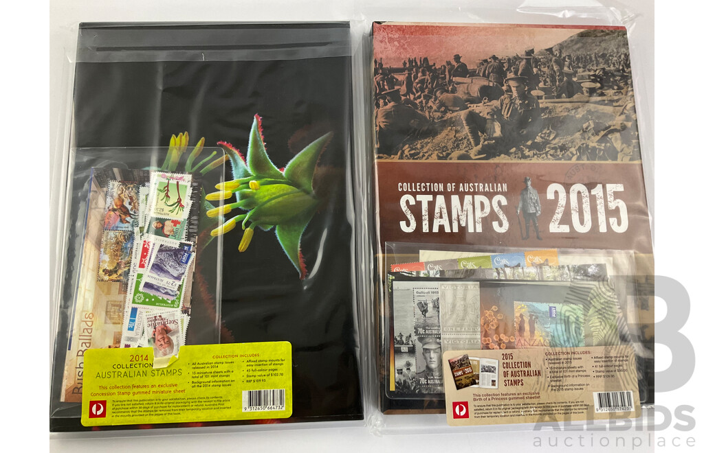 Two Australian Annual Stamp Collection Albums 2014 and 2015, Face Value $201
