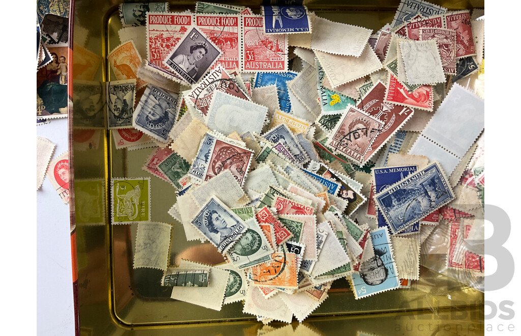 Collection of Cancelled International Stamps Including Australian Predecimal, Britain, Phillipines and More with Embassy Stamp Album