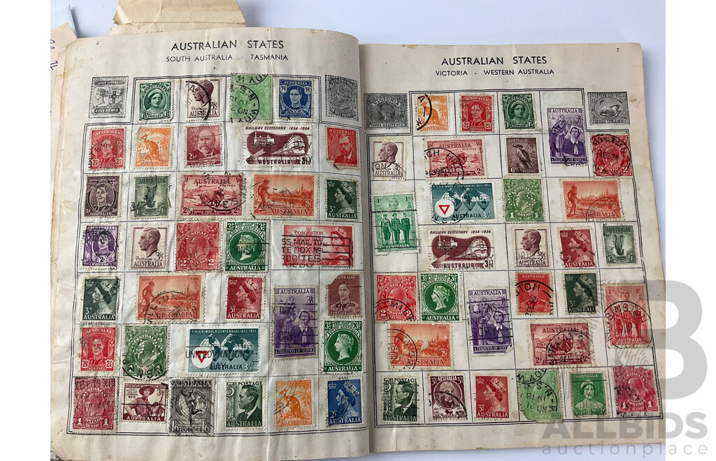 Collection of Cancelled International Stamps Including Australian Predecimal, Britain, Phillipines and More with Embassy Stamp Album