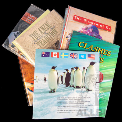 Collection of Australian Postal Stamp Books Including Zoos of Australia, ANZAC Tradition, Australian Sailing Ships, Women of Oz, International Yea of the Family, Our World International Images of Nature