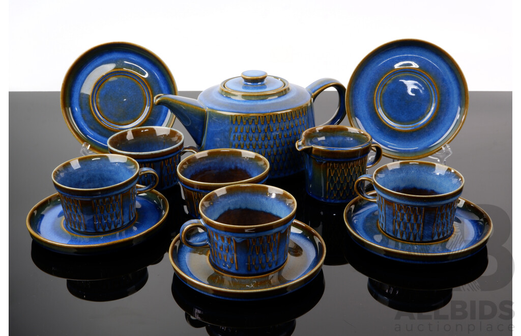 Vintage Danish Sohom 12 Piece Blue Granite Ware Tea Set by Maria Philippi