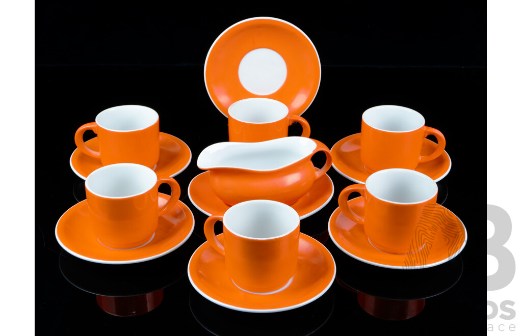 Funky Burnt Orange Set Gempo Ceramic Tea Set Along with Kelco Jug and Underplate