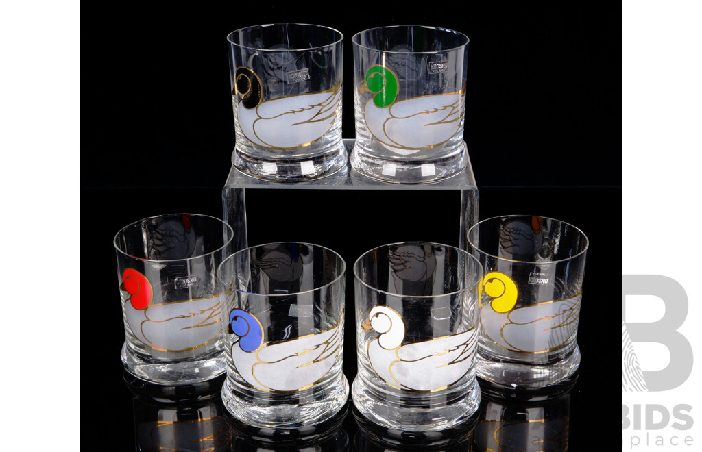 Set Six Polish Krosno Tumblers with Duck Theme