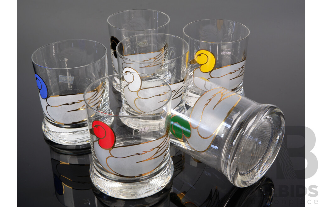 Set Six Polish Krosno Tumblers with Duck Theme