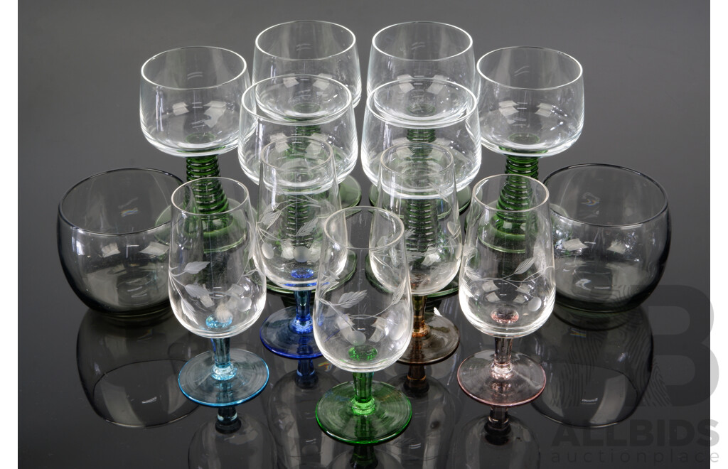 Collection 13 Mid Century Glasses Including Set Six Funky Stemmed Glasses and More