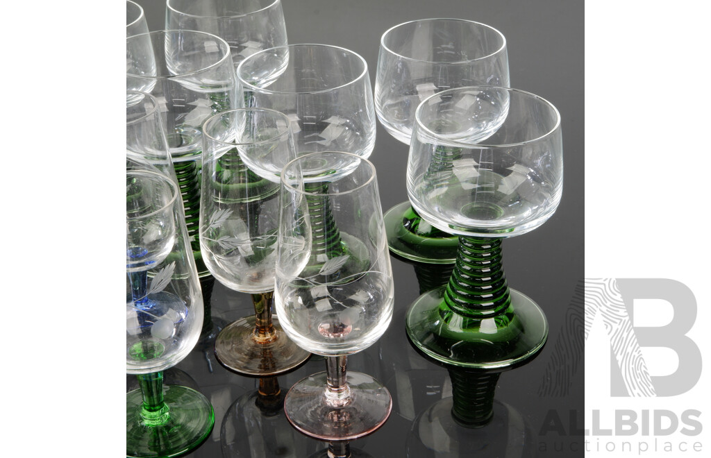 Collection 13 Mid Century Glasses Including Set Six Funky Stemmed Glasses and More