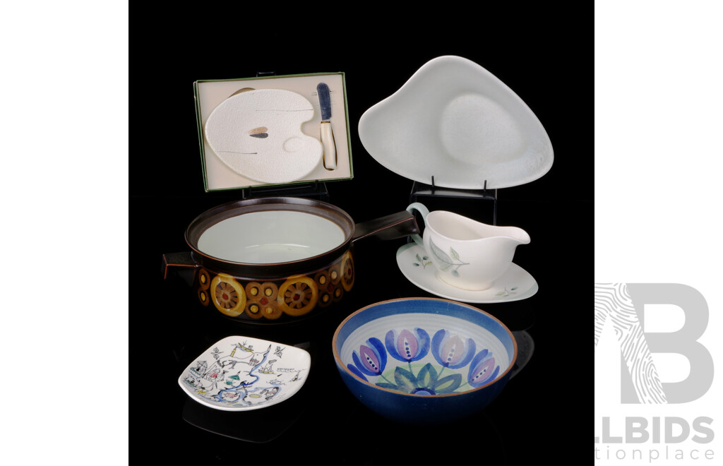 Collection Mid Century Ceramics Including Wedgwood Gravy Boat and Under Plate, Large Denby Casserole, Australian Ellis Palette Shaped Dish and More