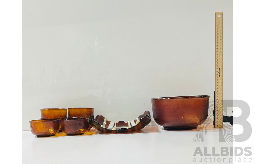 Collection of Retro Glassware Bowls of Various Sizes Including Decorative Serving Bowl and More