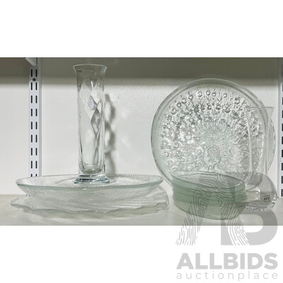 Collection of Retro Glass Platters, Plates and Pair of Vases