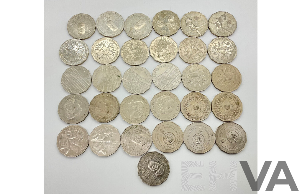 Collection of Australian Commemorative Fifty Cent Coins Including 2017 Mabo(2) 2016 Fifty Years Decimal Currency(3) 1981 Charles Diana(4) 2004 Wildlife(2) 2019 Indigenous Language(4) 1977 Silver Jubilee(2) ......