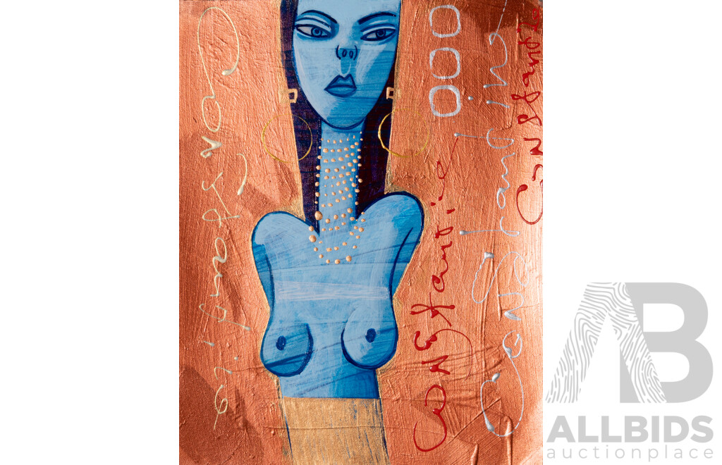 Constantine Popov, (20th Century, Russian-Australian, 1962-), Girls with Earrings, Acrylic on Card, 30.5 x 30.5 cm (largest) (3)