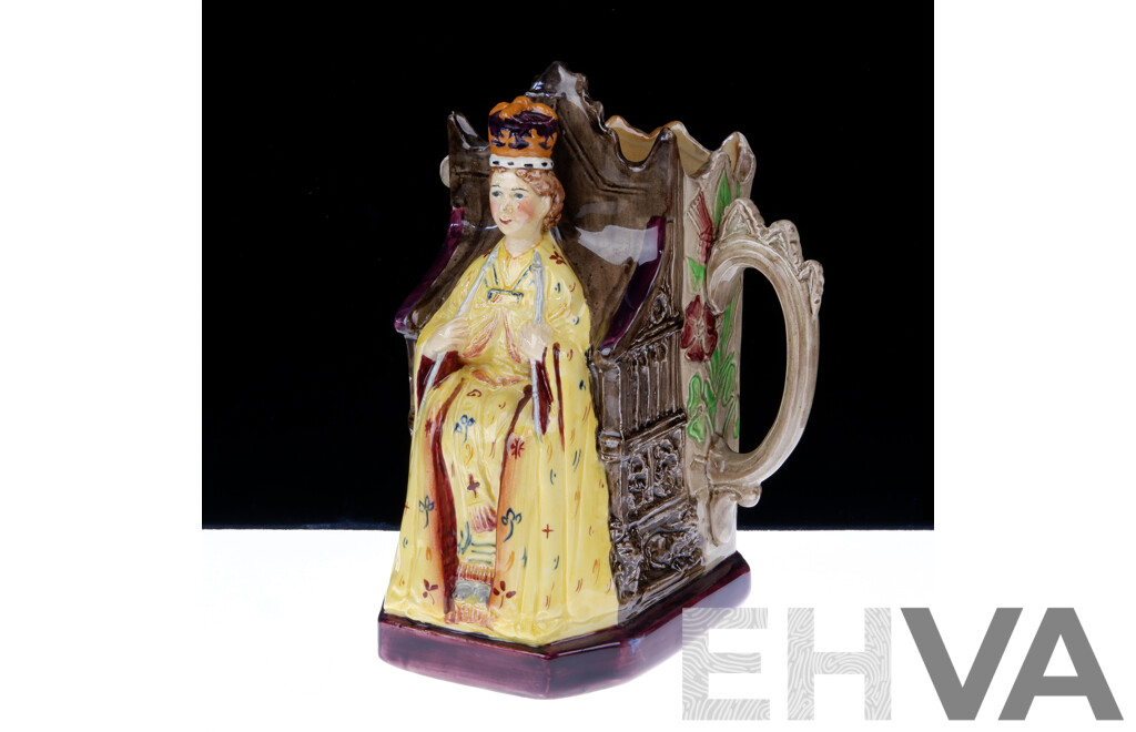 Vintage Burleigh Ware Hand Made & Decorated Porcelain Character Jug, The Coronation of Queen Elizabeth II