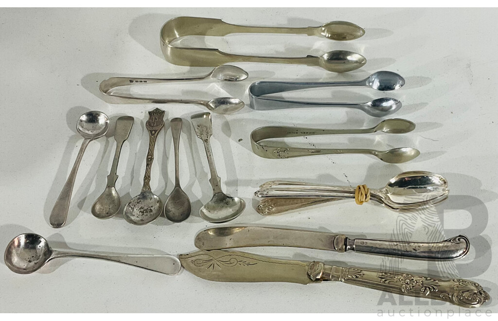 Silver Plate Flatware Including Butter Knife with Sterlinnwuober Handle and More