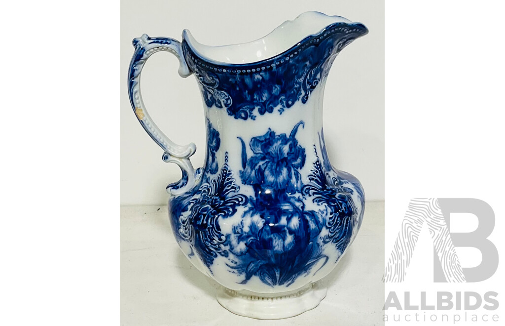 Large Porcelain Jug with Blue Floral Patterns