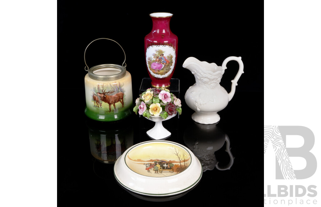 Collection Quality Porcelain Including Royal Doulton Childrens Plate, Aynsley Flower Posies, Limoges Vase, Royal Albert White Jug and More