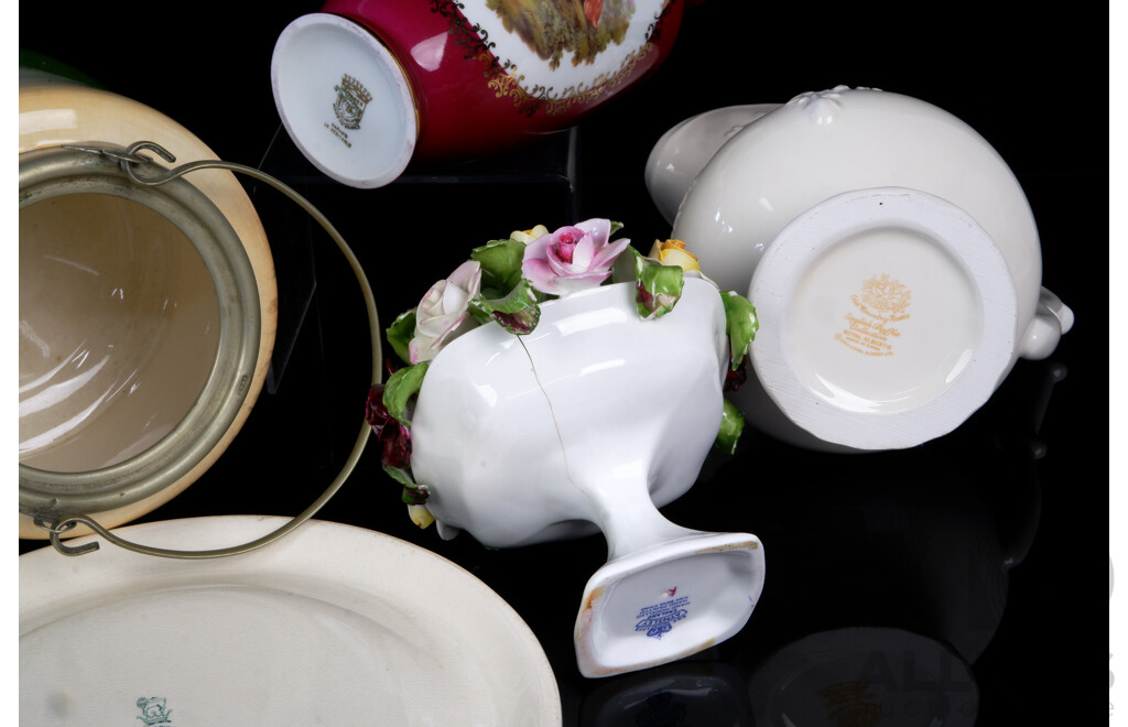 Collection Quality Porcelain Including Royal Doulton Childrens Plate, Aynsley Flower Posies, Limoges Vase, Royal Albert White Jug and More