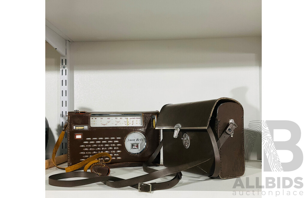 Vintage 3 Band Hi-fi Radio in Protective Leather Case and Pair of Empire Binoculars in Protective Case