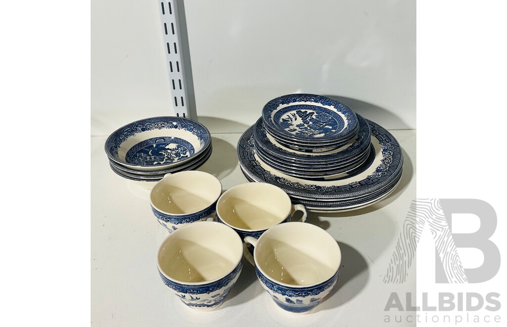 Collection of Johnson Brothers Willow Blue Dinnerware - 23 Piece Set