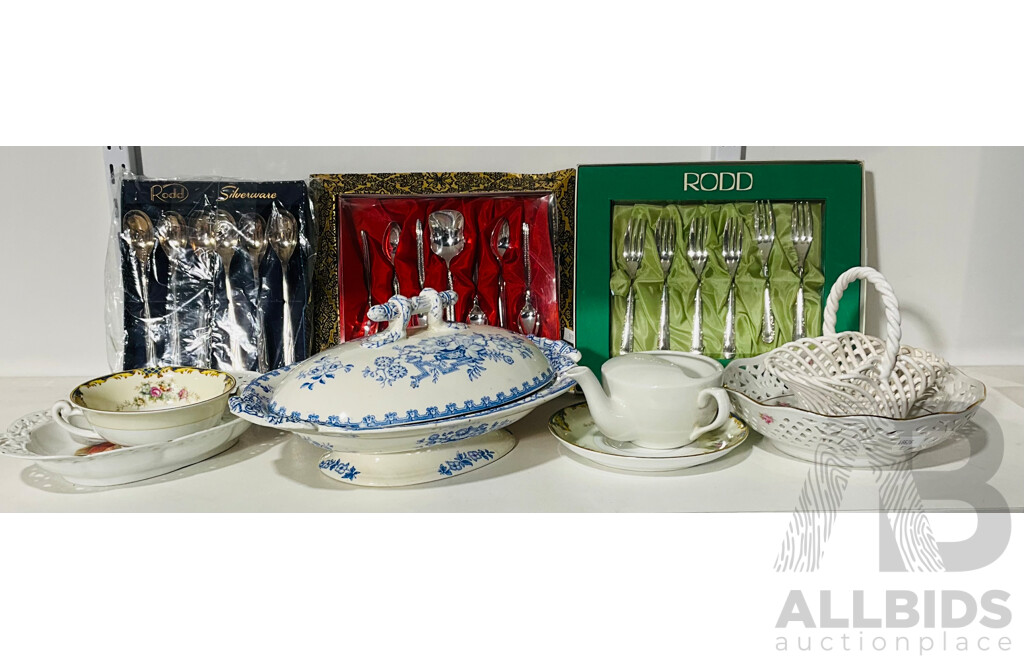 Collection of Decorative Serving Ware and Vintage Cutlery