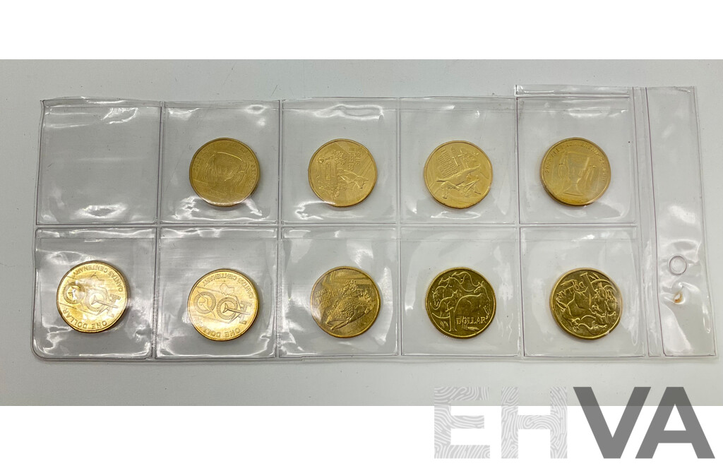 Australian One Dollar Coins Including 2023 Prince Charles Heads(2) 2020 Qantas(2) 2023 Giant Murray Cod, 2023 AFLW(2), 2023 Big Blue Healer, 2023 Jumping Crocodile