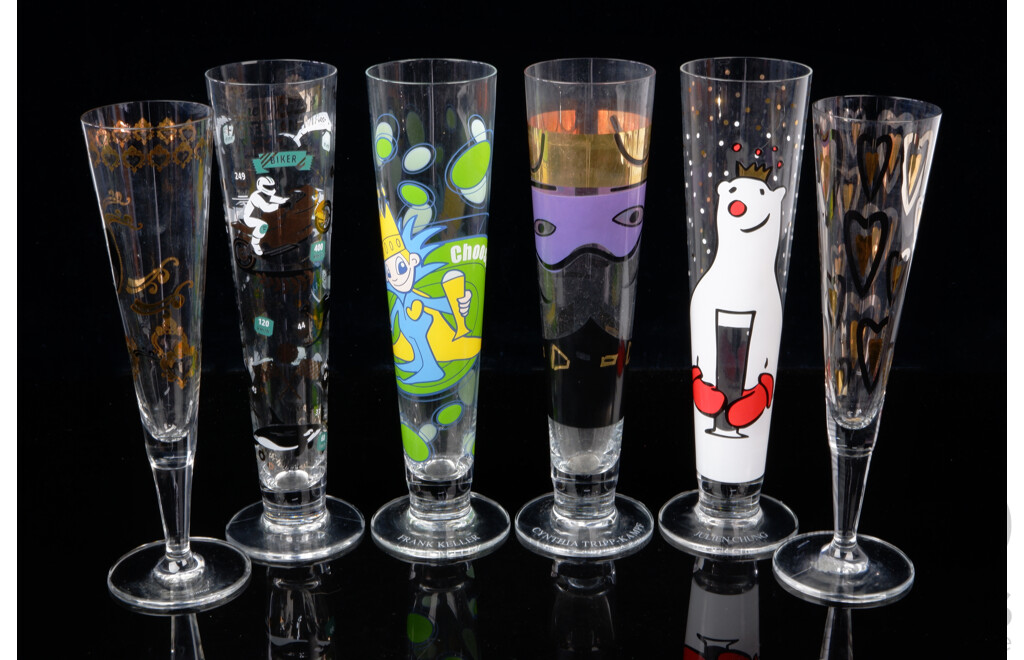 Six Retro Ritzenhoff Novelty Glasses