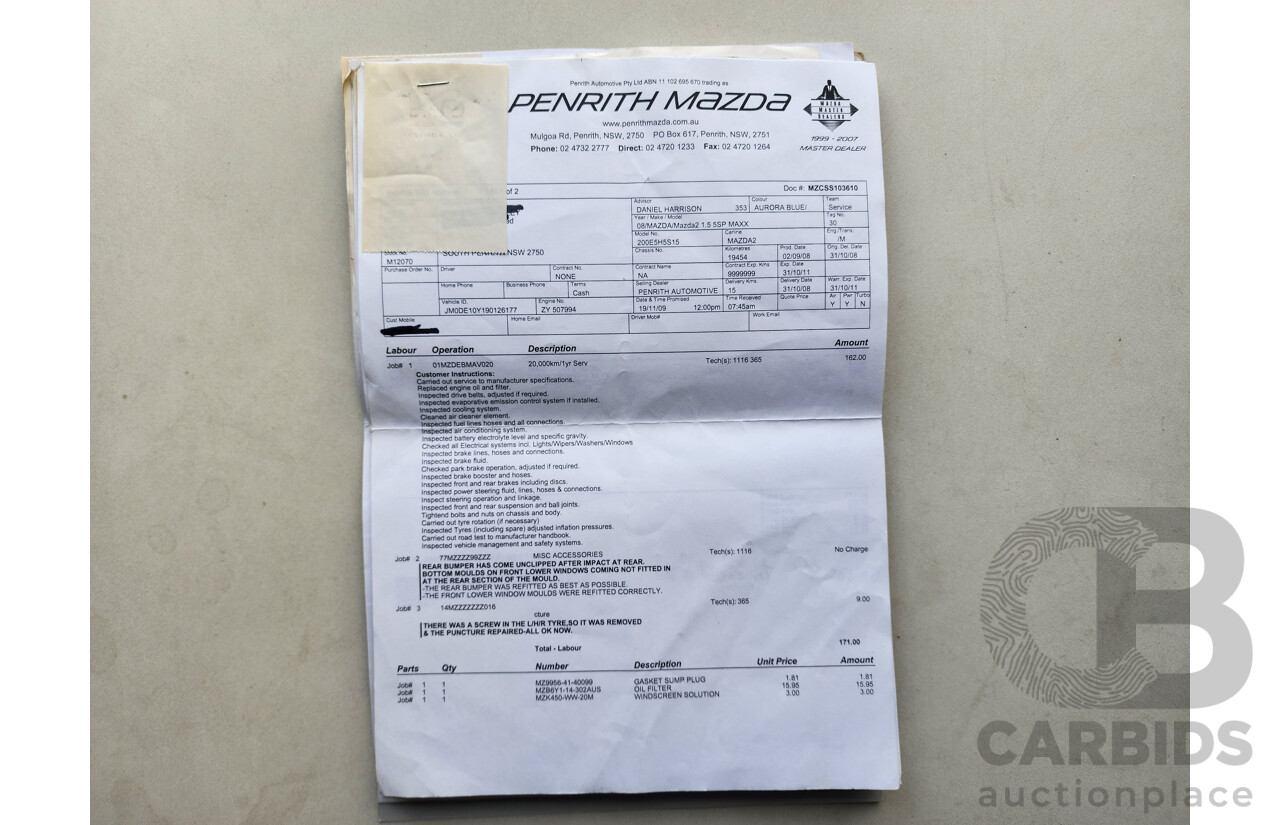 09/2008 Mazda Mazda2 MAXX FWD DE 5D Hatchback Blue 1.5L