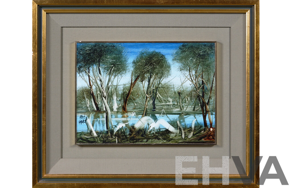 Pro Hart, (20th Century, Australian, 1928-2006), Water Birds, Oil on Board