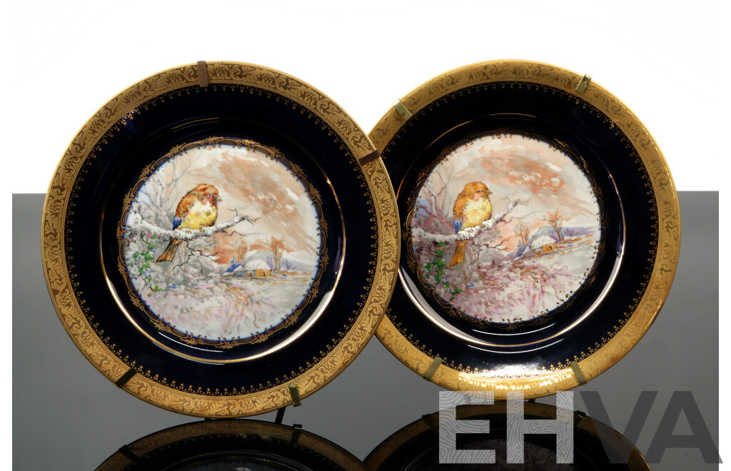 Set Two French Limoges Castel Porcelain Display Plates with 22K Gold  Decoration and Wall Hangers