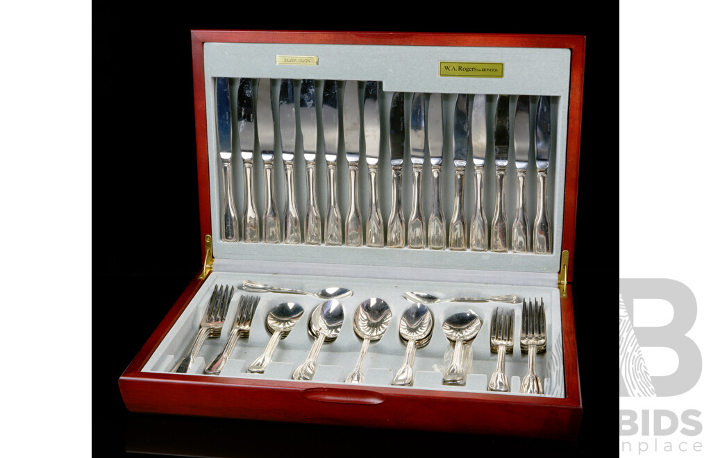 Vintage 57 Piece W a Rogers by Oneida Flatware Set in Silver Dijon Pattern in Wooden Canteen