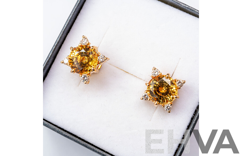 18ct Yellow Sapphire (5.26ct) & Diamond Set Stud Earrings, 13.5mm, 5.71grams
