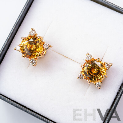 18ct Yellow Sapphire (5.26ct) & Diamond Set Stud Earrings, 13.5mm, 5.71grams