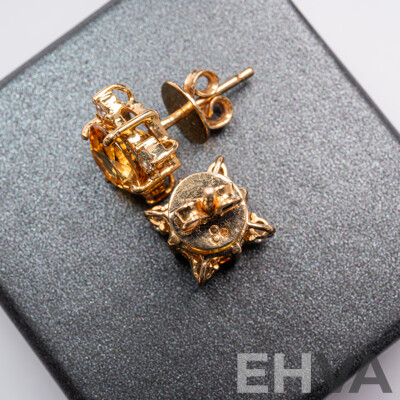 18ct Yellow Sapphire (5.26ct) & Diamond Set Stud Earrings, 13.5mm, 5.71grams