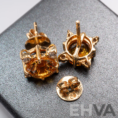 18ct Yellow Sapphire (5.26ct) & Diamond Set Stud Earrings, 13.5mm, 5.71grams