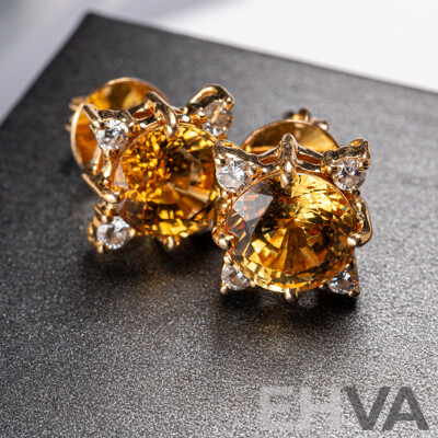 18ct Yellow Sapphire (5.26ct) & Diamond Set Stud Earrings, 13.5mm, 5.71grams