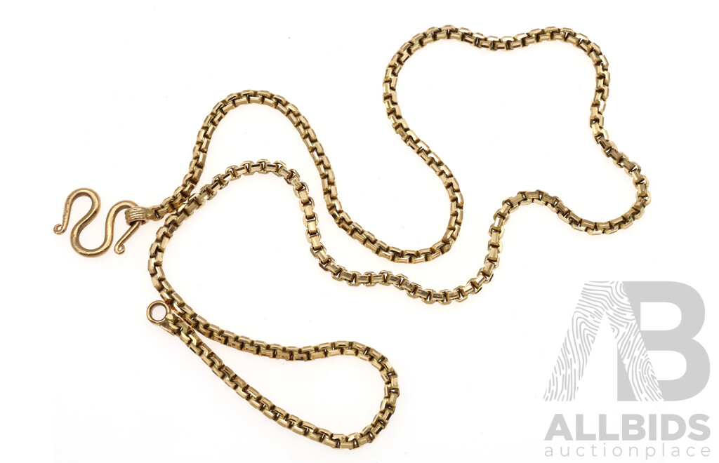 18ct Yellow Gold Box Chain with S Hook Clasp, 46.5cm, 21.64 Grams