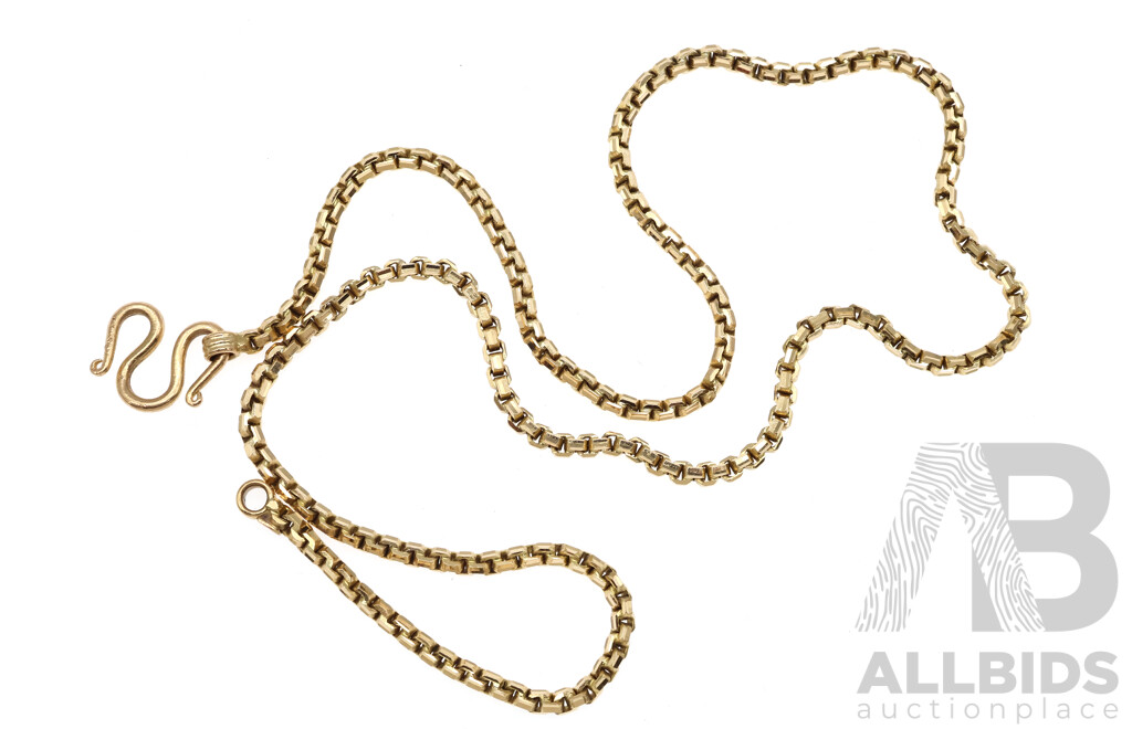 18ct Yellow Gold Box Chain with S Hook Clasp, 46.5cm, 21.64 Grams