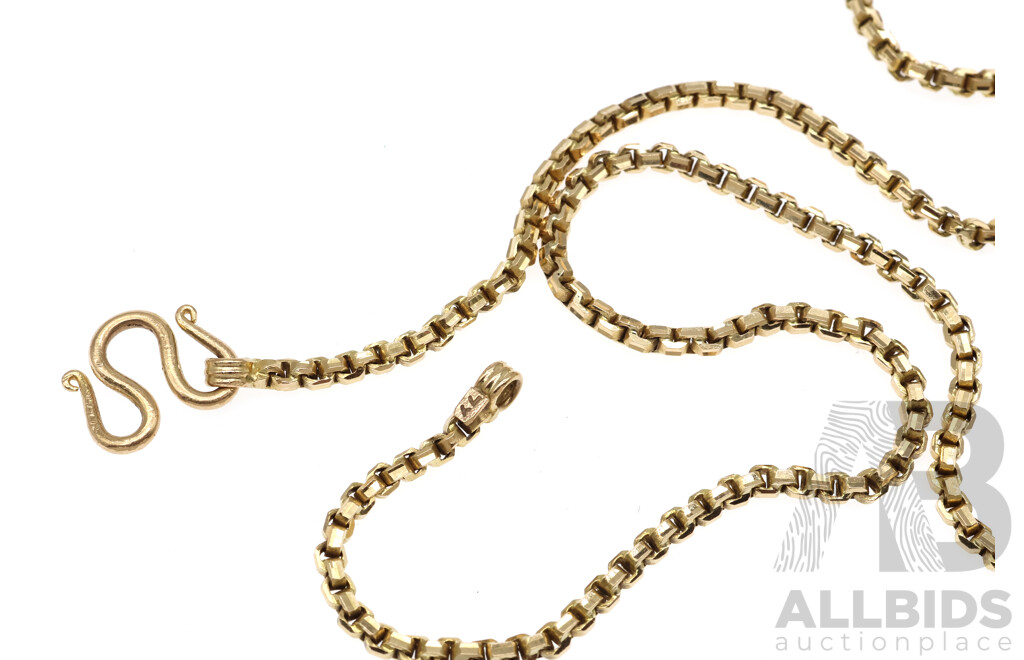 18ct Yellow Gold Box Chain with S Hook Clasp, 46.5cm, 21.64 Grams